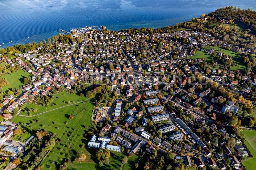 Konstanz from above - Riparian areas on the lake area of Lake Constance in the district Allmannsdorf in Konstanz in the state Baden-Wurttemberg, Germany
