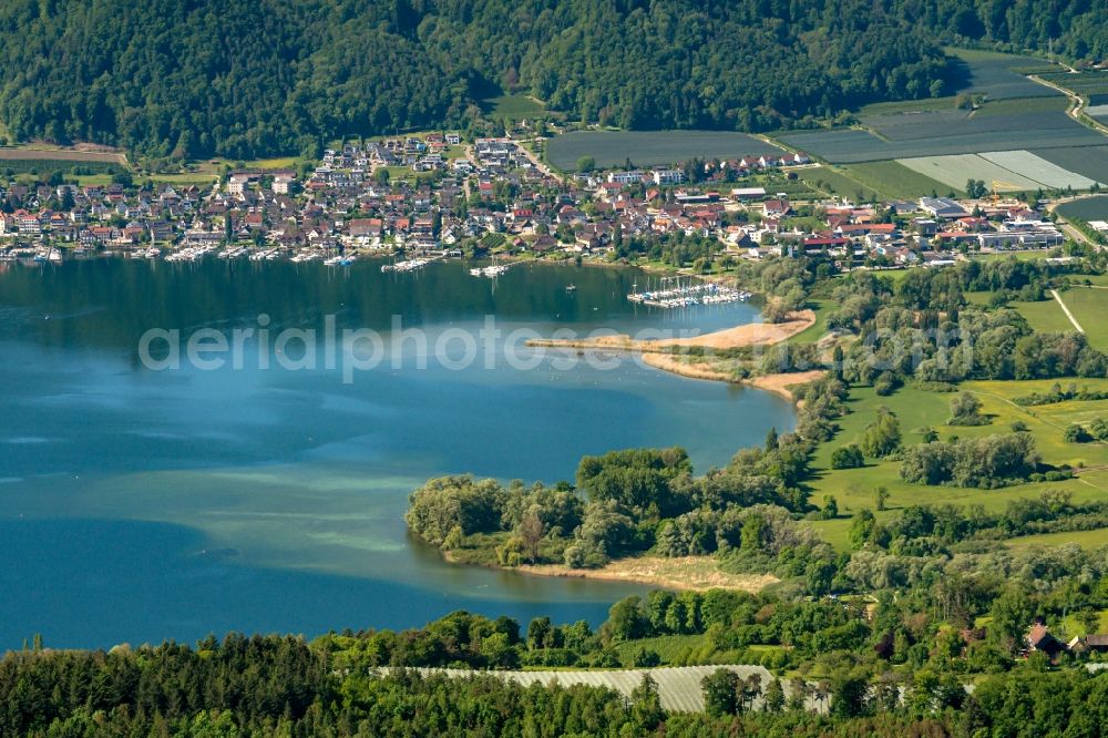 Bodman-Ludwigshafen from the bird's eye view: Riparian areas on the lake area of Lake Constance in the district Bodman in Bodman-Ludwigshafen in the state Baden-Wurttemberg, Germany