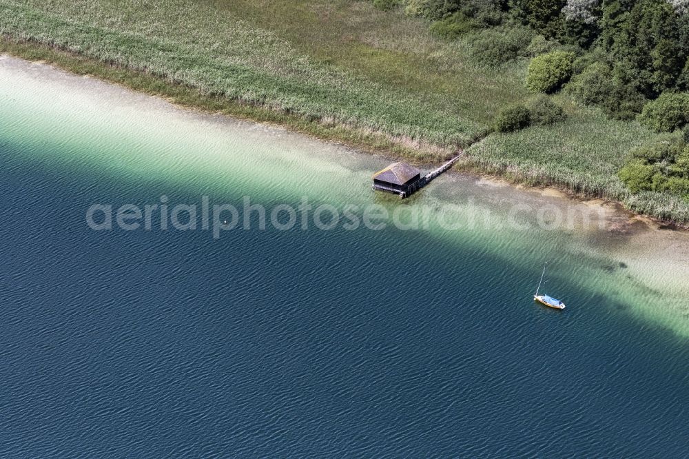 Breitbrunn am Chiemsee from above - Riparian areas on the lake area of Chiemsee with Bootshaus in Breitbrunn am Chiemsee in the state Bavaria, Germany