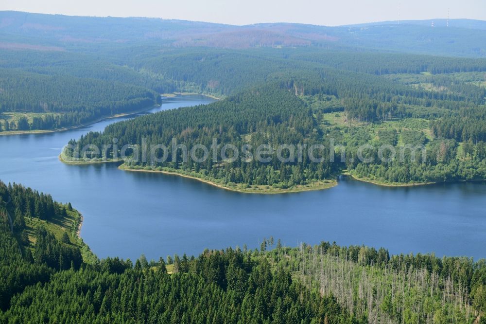 Aerial photograph Ilsenburg (Harz) - Riparian areas on the lake area of cornerrstausee in Ilsenburg (Harz) in the state Saxony-Anhalt, Germany