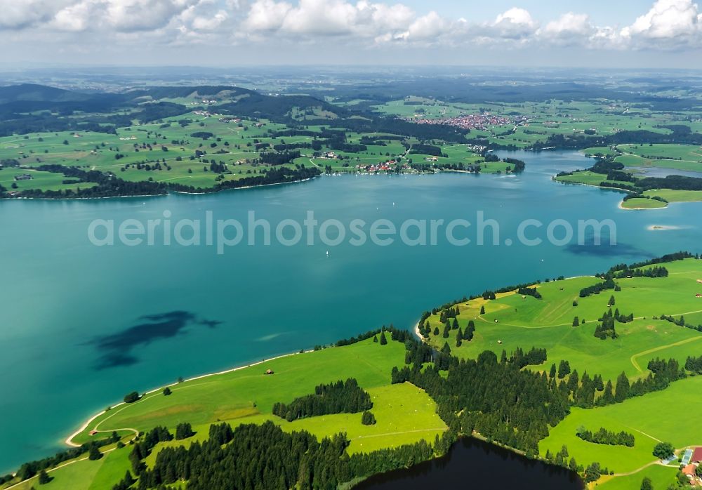 Aerial photograph Schwangau - Riparian areas on the lake area of Forggensee in the district Horn in Schwangau in the state Bavaria