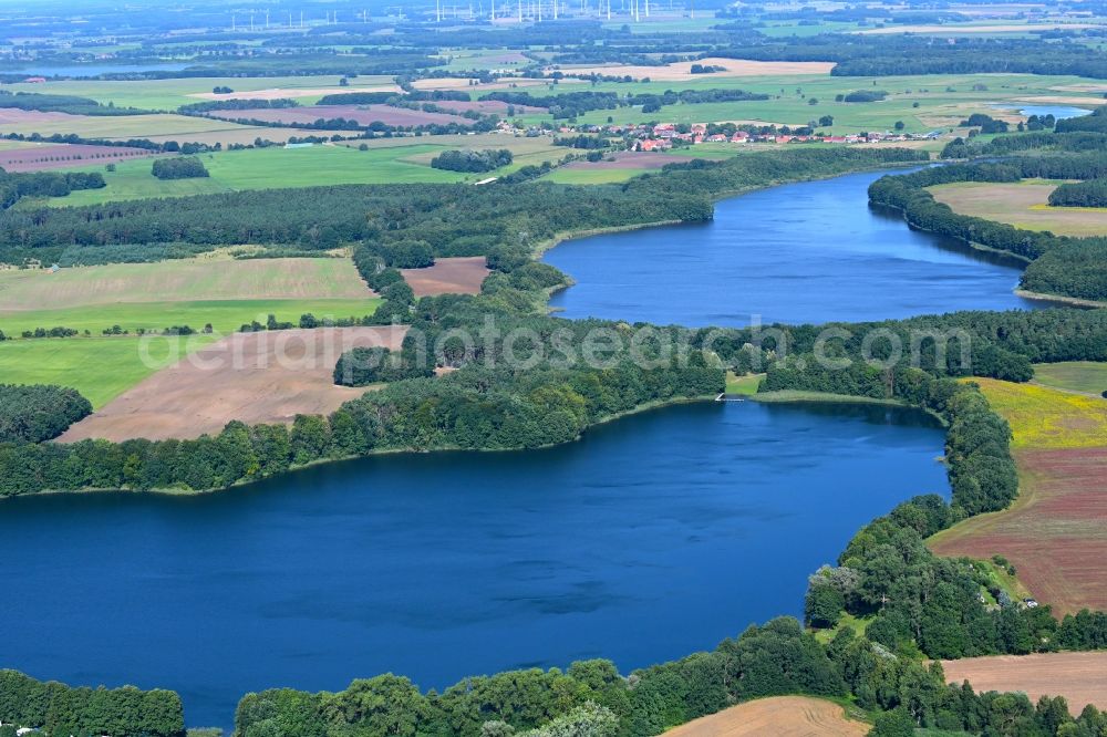 Aerial image Buchholz - Riparian areas on the lake area of Glambecker See in Buchholz in the state Mecklenburg - Western Pomerania, Germany