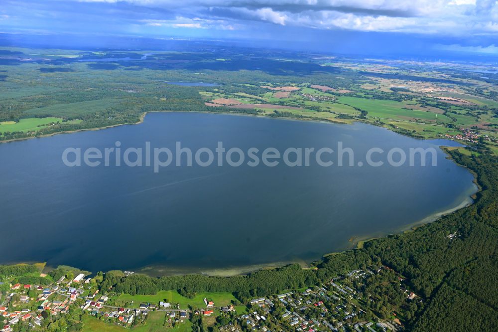 Joachimsthal from above - Riparian areas on the lake area of Grimnitzsee in Joachimsthal in the state Brandenburg, Germany