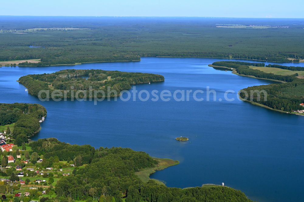 Lindow (Mark) from above - Riparian areas on the lake area of Gudelacksee in Lindow (Mark) at Mark in the state Brandenburg, Germany