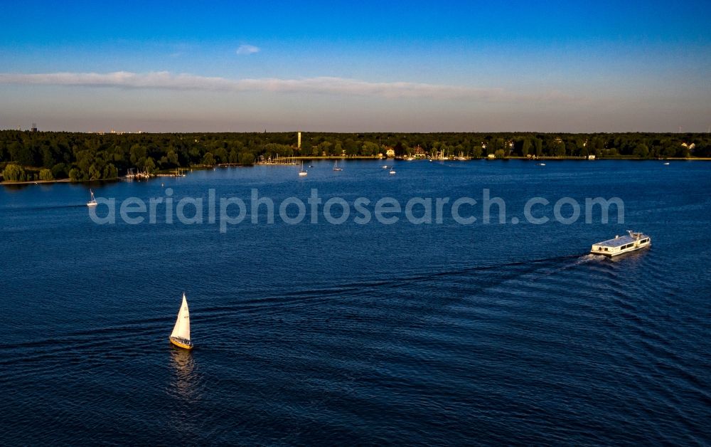 Berlin from above - Riparian areas on the lake area of the Havel in the district Wannsee in Berlin, Germany
