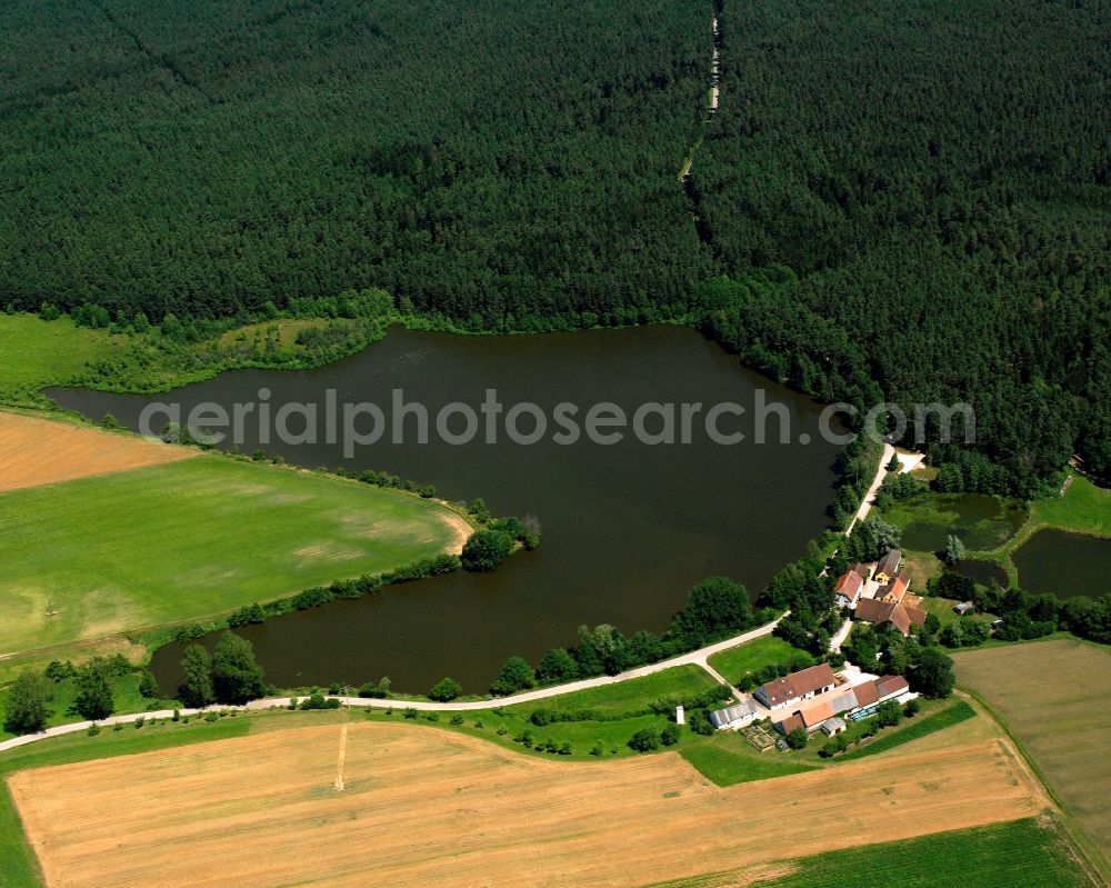 Hammerschmiede from above - Riparian areas on the lake area of Kreutweiher in Hammerschmiede in the state Bavaria, Germany