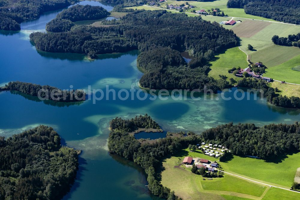 Stock from above - Riparian areas on the lake area of Langenbuergner See in Stock in the state Bavaria, Germany