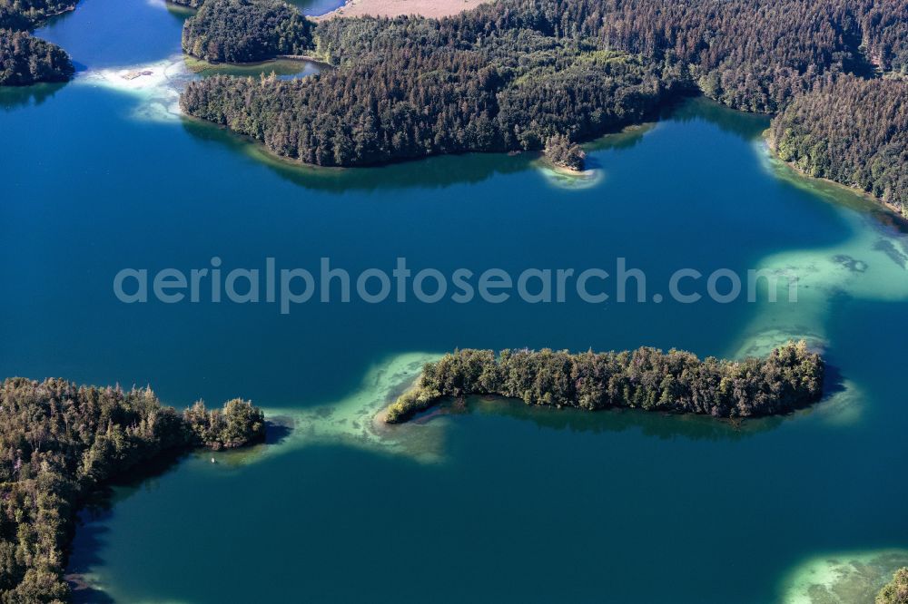 Aerial image Stock - Riparian areas on the lake area of Langenbuergner See in Stock in the state Bavaria, Germany