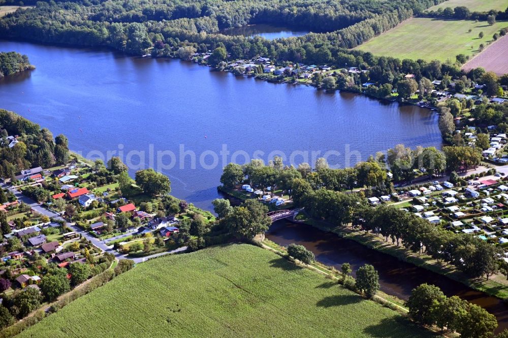 Basedow from the bird's eye view: Riparian areas on the lake area of Lanzer See in Basedow in the state Schleswig-Holstein, Germany