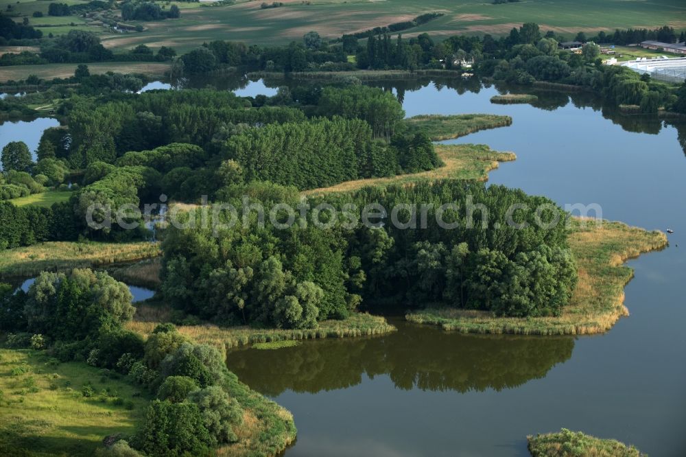 Oberkrämer from above - Riparian areas on the lake area of Muehlensee in Oberkraemer in the state Brandenburg