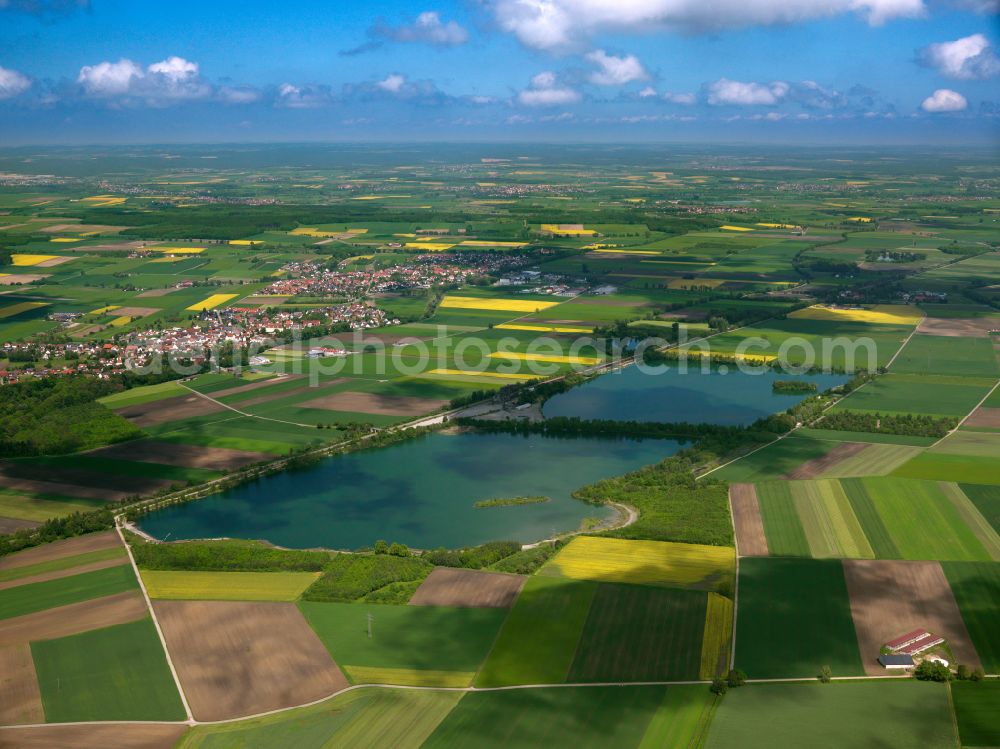 Laupheim from above - Riparian areas on the lake area of Natursee in Laupheim in the state Baden-Wuerttemberg, Germany