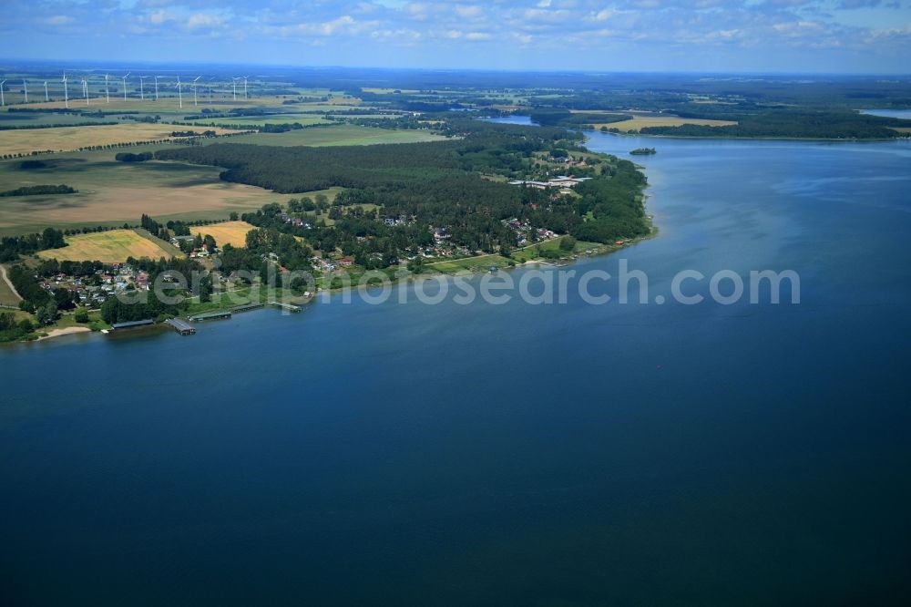 Plau am See from above - Riparian areas on the lake area of in Plau am See in the state Mecklenburg - Western Pomerania, Germany