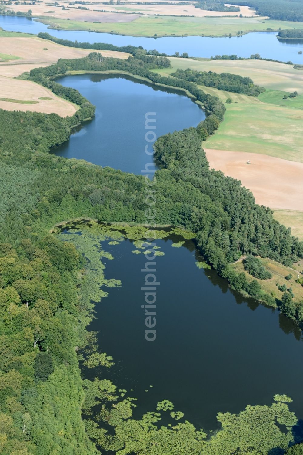 Aerial image Blankensee - Riparian areas on the lake area of Roedliner See in Blankensee in the state Mecklenburg - Western Pomerania