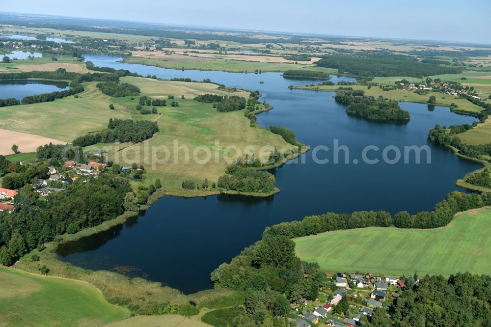 Blankensee from the bird's eye view: Riparian areas on the lake area of Roedliner See in Blankensee in the state Mecklenburg - Western Pomerania