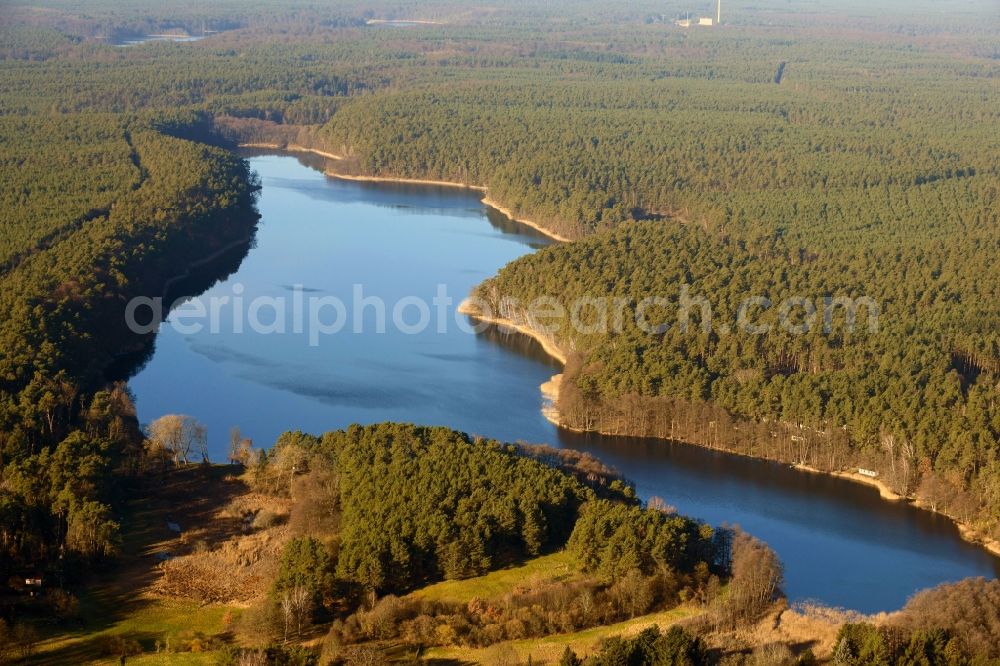 Aerial photograph Stechlin - Riparian areas on the lake area of Roofensee in Stechlin in the state Brandenburg, Germany