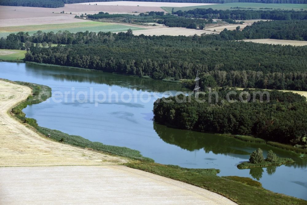 Aerial image Zschepplin - Riparian areas on the lake area of Schadebach in Zschepplin in the state Saxony
