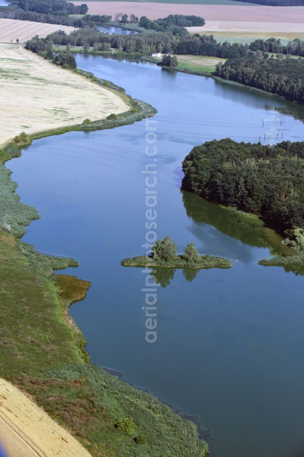 Zschepplin from above - Riparian areas on the lake area of Schadebach in Zschepplin in the state Saxony