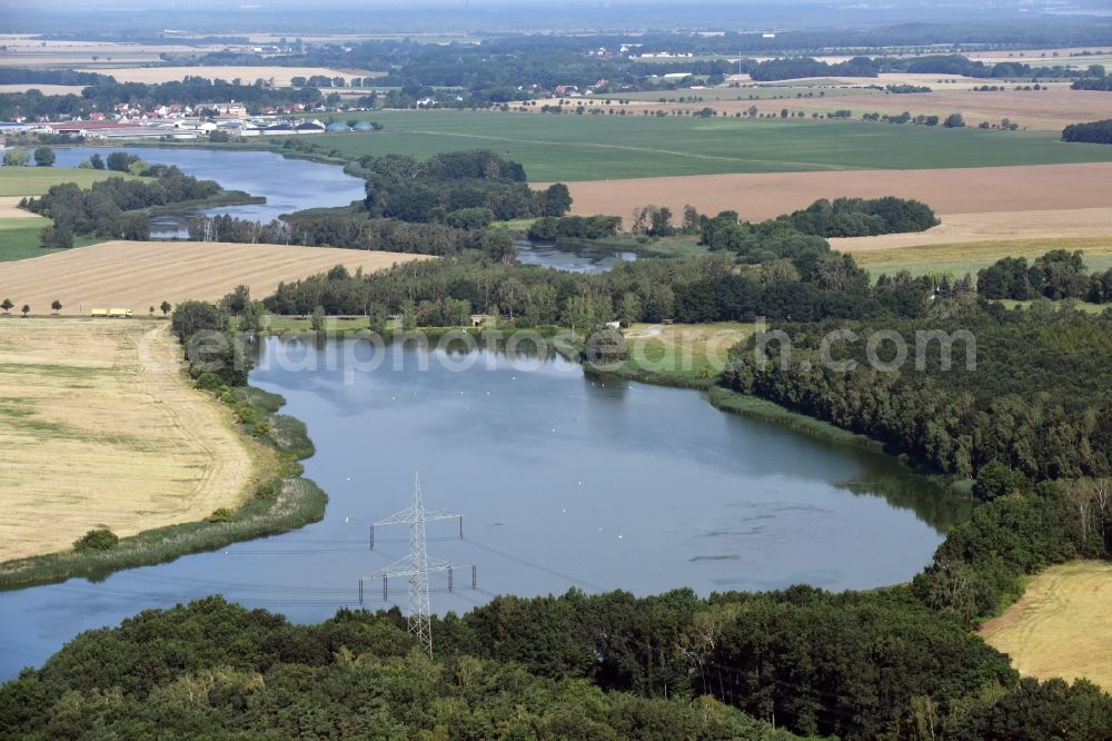 Zschepplin from the bird's eye view: Riparian areas on the lake area of Schadebach in Zschepplin in the state Saxony