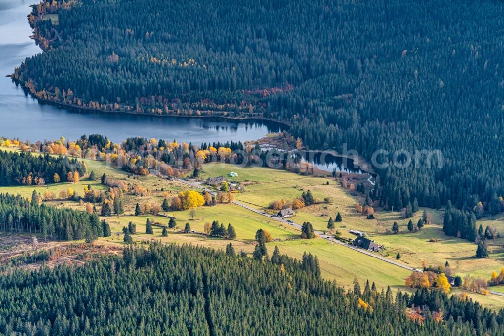 Aerial photograph Schluchsee - Riparian areas on the lake area of Schluchsee Oberlauf in Schluchsee in the state Baden-Wurttemberg, Germany