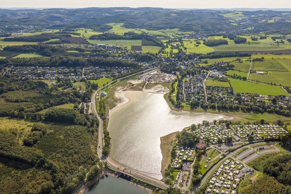 Amecke from above - Riparian areas on the lake area of Sorpe in Amecke at Sauerland in the state North Rhine-Westphalia, Germany