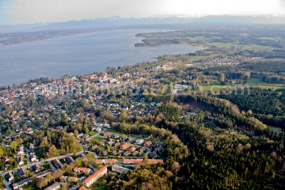 Tutzing from above - Riparian areas on the lake area of lake Starnberg in Tutzing in the state Bavaria, Germany
