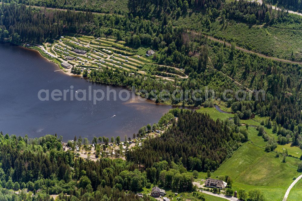 Titisee-Neustadt from above - Riparian areas on the lake area of Titisee in Titisee-Neustadt in the state Baden-Wurttemberg, Germany