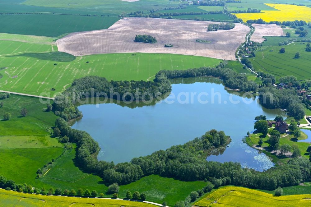 Aerial image Ulrichshusen - Riparian areas on the lake area of Ulrichshuser See in Ulrichshusen in the state Mecklenburg - Western Pomerania, Germany