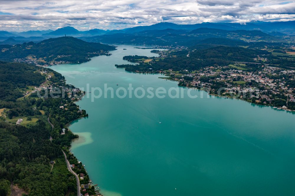 Klagenfurt from above - Riparian areas on the lake area of Woerthersee in a forest area in Klagenfurt in Kaernten, Austria