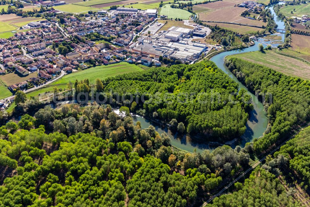 Casale Cremasco from above - Curved loop of the riparian zones on the course of the river Serio in Casale Cremasco in Lobardy, Italy