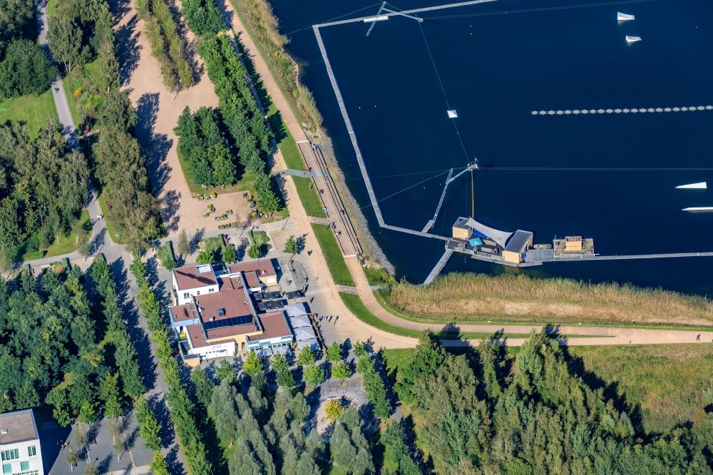 Aerial photograph Norderstedt - Beach areas on the Wakeboard Park in Norderstedt in the state Schleswig-Holstein, Germany
