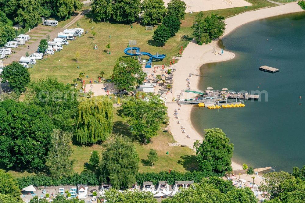 Offenburg from above - Sandy beach areas on the gifizsee in Offenburg in the state Baden-Wurttemberg, Germany