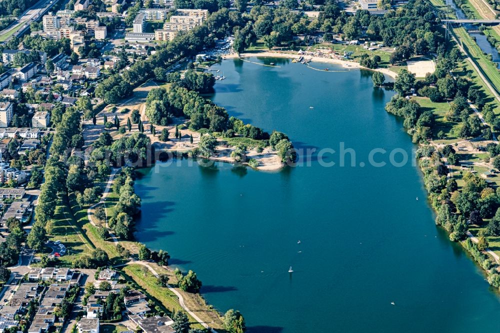 Offenburg from above - Sandy beach areas on the gifizsee in Offenburg in the state Baden-Wurttemberg, Germany