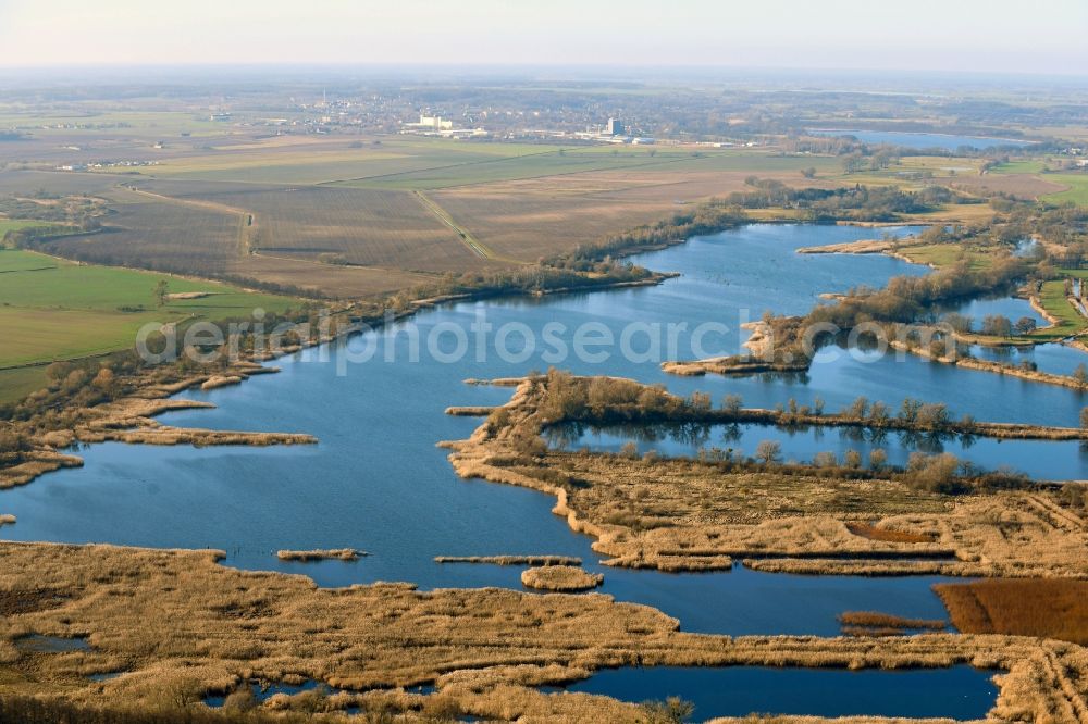 Aerial photograph Ribbeck - Shore areas of the ponds for fish farming Langer Stich in Ribbeck in the state Brandenburg, Germany