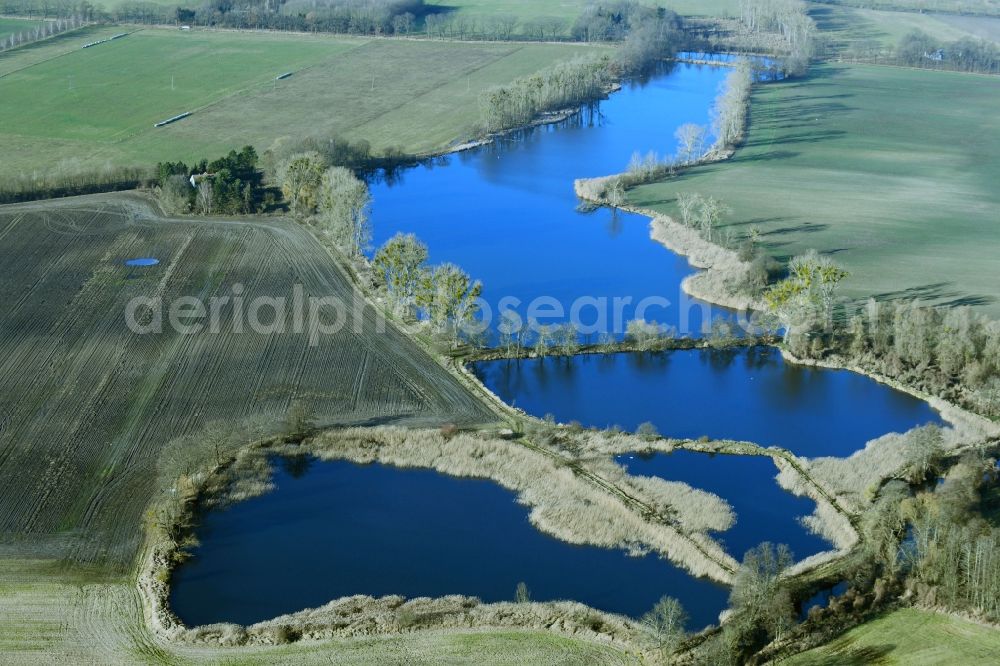 Liebenwalde from above - Shore areas of the ponds for fish farming in the district Neuholland in Liebenwalde in the state Brandenburg, Germany