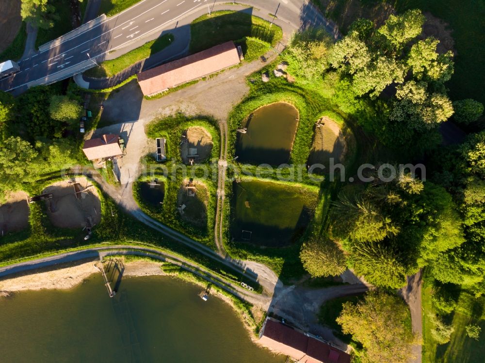 Aerial image Kirchberg an der Raab - Shore areas of the ponds for fish farming Rothermann Fischzucht in Kirchberg an der Raab in Steiermark, Austria