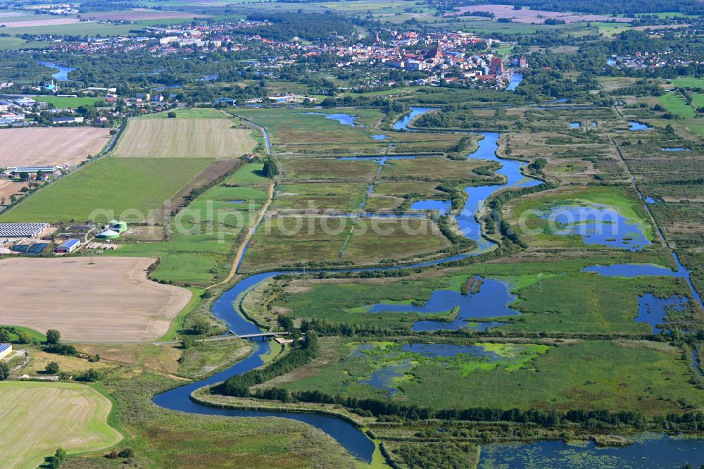 Aerial photograph Wotenick - Curved loop of the riparian zones on the course of the river Trebel in Wotenick in the state Mecklenburg - Western Pomerania, Germany