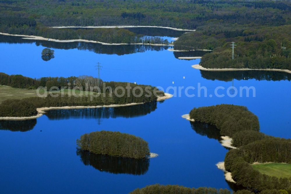 Aerial photograph Priepert - Riparian areas at the lake area of a??a??the Wangnitzsee near Priepert in the state Mecklenburg-Western Pomerania, Germany