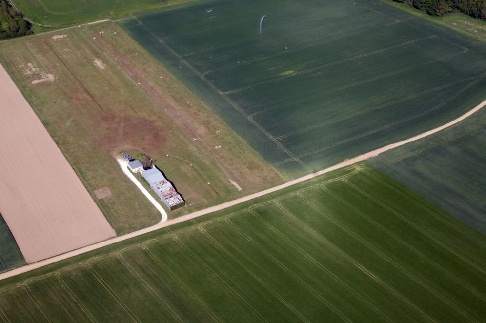 Saint-Benoit-sur-Loire from above - Runway with tarmac terrain of airfield flying club ULM de Val de Loire in Saint-Benoit-sur-Loire in Centre, France