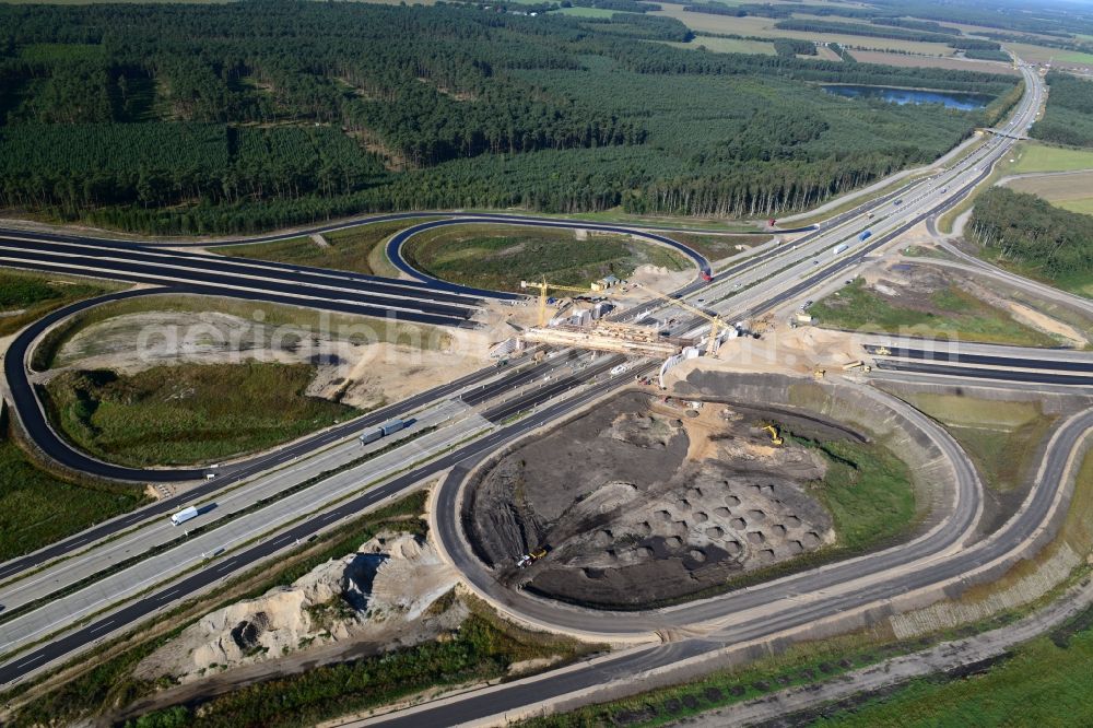 Aerial photograph Wöbbelin - Expansion and construction site of the highway triangle Schwerin on the motorway BAB A14 and A24 at Wöbbelin in Mecklenburg - Western Pomerania