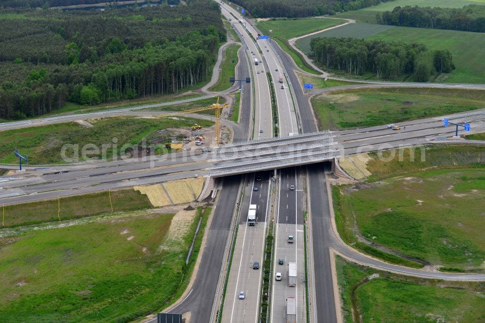 Aerial image Wöbbelin - Expansion and construction site of the highway triangle Schwerin on the motorway BAB A14 and A24 at Woebbelin in Mecklenburg - Western Pomerania