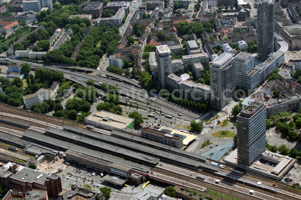 Essen from above - Construction site of federal police station on track progress and building of the main station of the railway in Essen in the state North Rhine-Westphalia, Germany