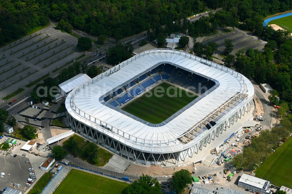 Aerial photograph Karlsruhe - Extension and conversion site on the sports ground of the stadium Wildparkstadion on street Adenauerring in Karlsruhe in the state Baden-Wurttemberg, Germany