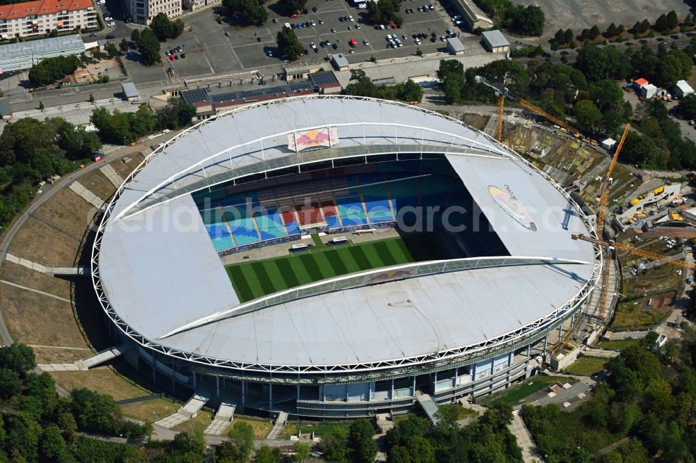Aerial image Leipzig - Extension and conversion site on the sports ground of the stadium Red Bull Arena Am Sportforum in Leipzig in the state Saxony, Germany