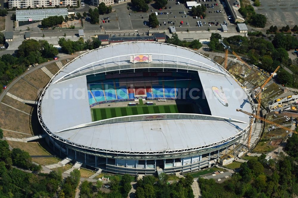 Aerial photograph Leipzig - Extension and conversion site on the sports ground of the stadium Red Bull Arena Am Sportforum in Leipzig in the state Saxony, Germany