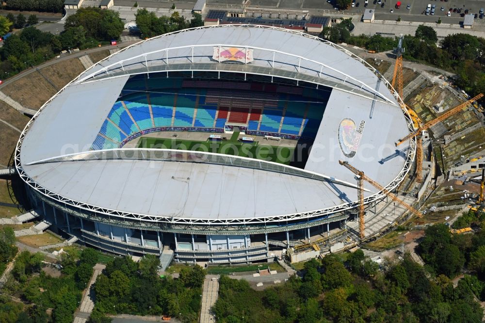 Leipzig from the bird's eye view: Extension and conversion site on the sports ground of the stadium Red Bull Arena Am Sportforum in Leipzig in the state Saxony, Germany