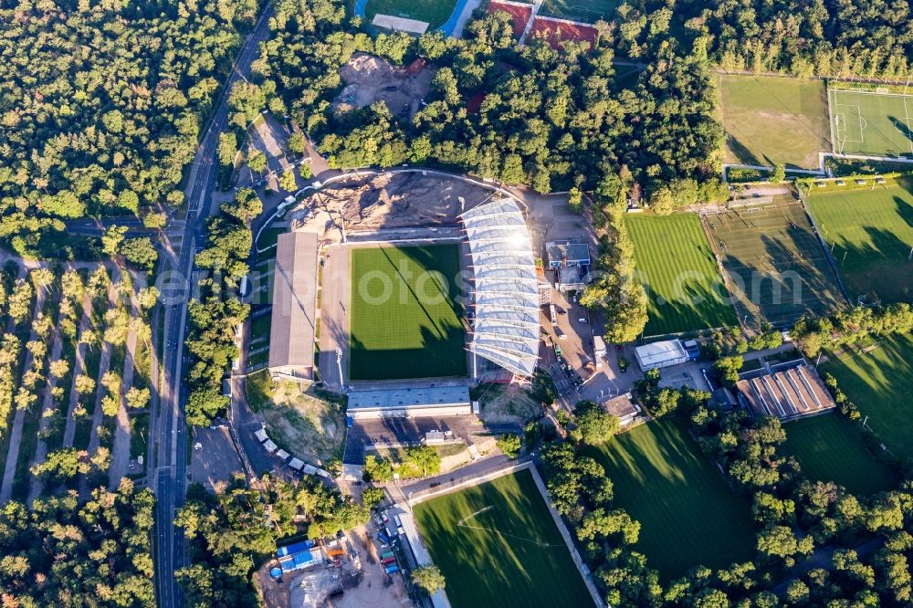 Aerial image Karlsruhe - Extension and conversion site on the sports ground of the stadium Wildparkstadion in Karlsruhe in the state Baden-Wurttemberg, Germany