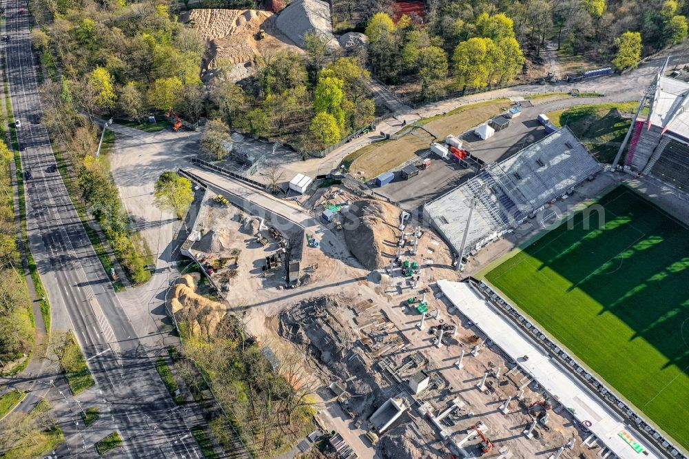 Aerial image Karlsruhe - Extension and conversion site on the sports ground of the stadium Wildparkstadion in Karlsruhe in the state Baden-Wurttemberg, Germany