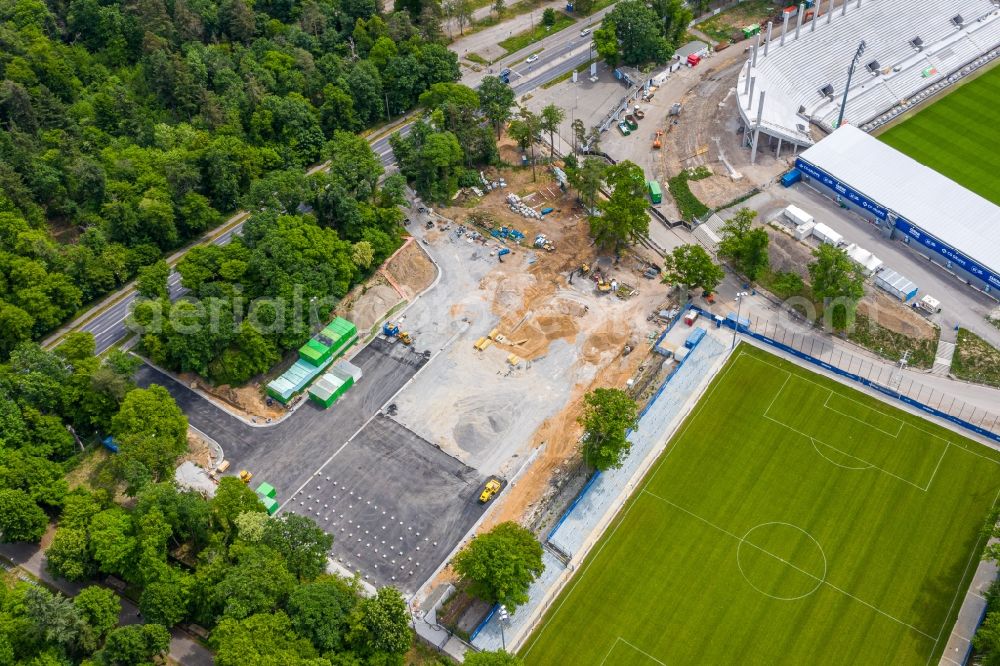 Aerial photograph Karlsruhe - Extension and conversion site on the sports ground of the stadium Wildparkstadion in Karlsruhe in the state Baden-Wurttemberg, Germany