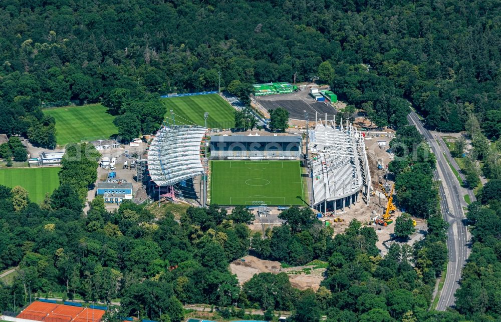 Aerial photograph Karlsruhe - Extension and conversion site on the sports ground of the stadium Wildparkstadion in Karlsruhe in the state Baden-Wurttemberg, Germany