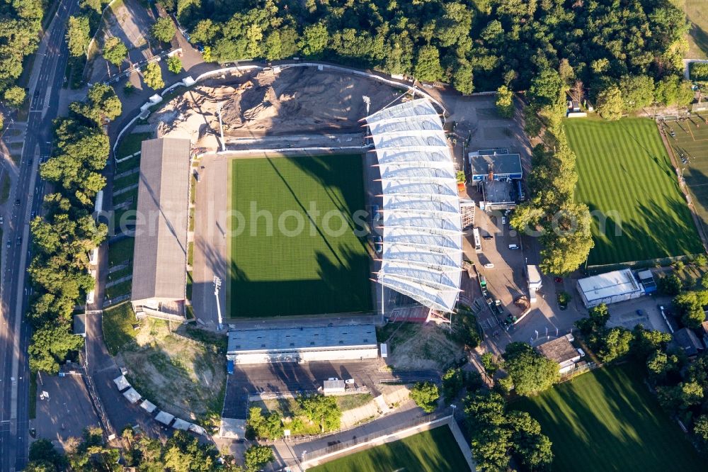 Aerial image Karlsruhe - Extension and conversion site on the sports ground of the stadium Wildparkstadion of the KSC in Karlsruhe in the state Baden-Wurttemberg, Germany